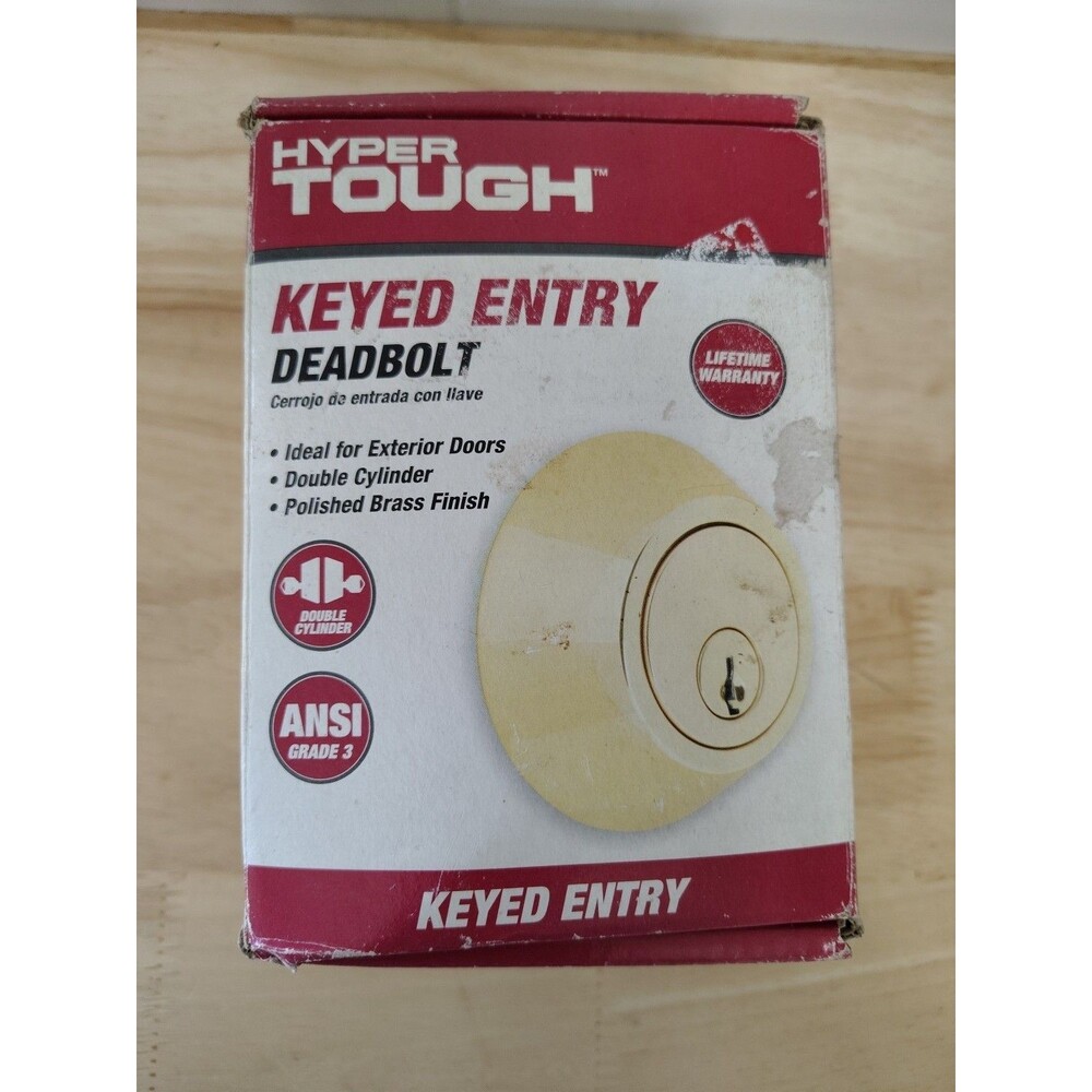 Hyper Tough Keyed Entry Deadbolt Lock W/ 2 Keys Polished Brass  HT3501-105 NOB